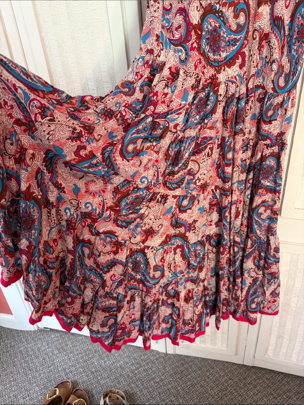 Soft Surrounding Womens Kara Framboise Paisley Burgundy Maxi Tiered Dress 1X - Picture 10 of 10